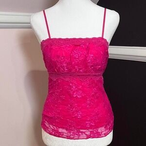 y2k pink floral lace baby doll tank large